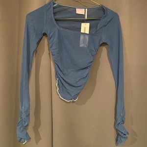 brand new, never worn urban outfitters dark blue mesh long sleeve top in XS